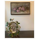 French Enameled Wire Frame with Birds, Victorian Still Life