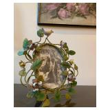 French Enameled Wire Frame with Birds, Victorian Still Life