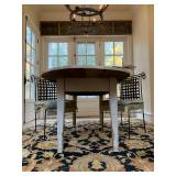 Antique Rounded Edge Pine Farm Table, Wrought Iron Accent Chairs, PAIR 