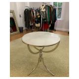 Marble Top Polished Nickle Round Accent Table 