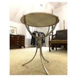 Marble Top Polished Nickle Round Accent Table 