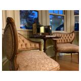 Asymmetrical Fan Back Tufted Antique Chairs, PAIR 