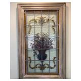 Painted Antique Leaded Glass Window 