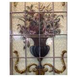 Painted Antique Leaded Glass Window 