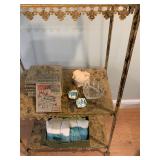 Graduated Tiered Antique Shelf, Vintage Linens, Antique Books 