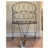 Vintage Wire Basket on Stand with Casters 