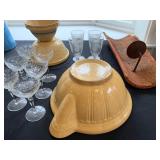 Antique Yellow Ware Collection, Etched Stemware, Crate and Barrel Dinnerware