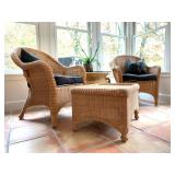 Wicker Armchairs, PAIR, with Ottoman 