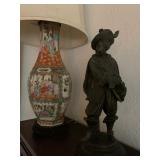 Chinese Export Rose Medallion Chinese Export Pottery Lamp, Spanish Explorer, Sculpture