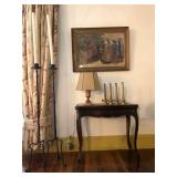 Heram Campbell Merrill, Flip Top Card Table, Marble Lamp, Cast Iron Floor Standing Candle Holders