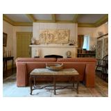 Plaster Cast After Guido Reni, Aurora, Italian Leather Sofa, Carved Leg Upholstered Bench