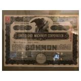 Stock Certificate from The United Shoe Manufacturing Corp Beverly, MA, Known Locally as "The Shoe"