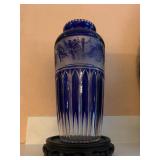 Bohemian Czech Cut Crystal Vase with Greek Motif 