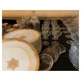 W. Guerin and Co Porcelain, Antique Etched Crystal Stemware