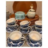 English Blue and White Tea Cups, Finland Enamelware