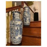 Blue and White Floor Vases, PAIR