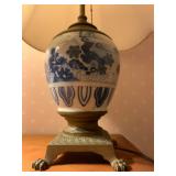 Blue and White Export Pottery Lamp with Brass Base