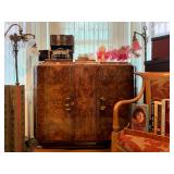 Art Deco Cabinet in Burl Wood with Marble Top 