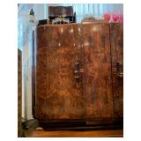 Art Deco Cabinet in Burl Wood with Marble Top 