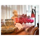 Art Deco Marble Bust of a Young Girl, Signed M. Pedrini, Gilt Enameled Moser Glass Finger Bowls and 