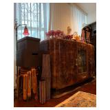 Art Deco Burl Wood Marble Top Sideboard 