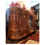 Art Deco Burl Wood Marble Top Sideboard 