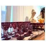 Czech Ruby Cut to Clear Bohemian Stemware with Deer Design 