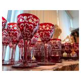 Czech Ruby Cut to Clear Bohemian Stemware with Deer Design 