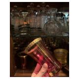 Moser Style Cranberry Glass with Gilt Rim 