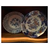 Meissen Colln Blue Onion Centerpiece, Ironstone Charger Marked Dieu et mon Droit 