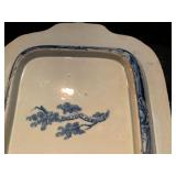 Staffordshire Blue Transferware Sheltered Peasants Covered Dish 