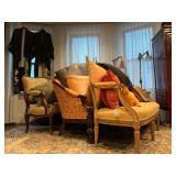 Carved Frame Settee, Victorian Carved Frame Settee, Bronze Mounted French Settee, Silk Kimonos  