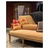 Carved Frame Settee, Antique Gilt Bronze and Marble Mirrored Front Armoire 