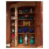 Antique Gilt Bronze and Marble Mirrored Front Armoire, Murano Glass Vases, Pairpoint Glass