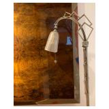 Burl Wood Table Top with Inlay, Signed, Art Deco Floor Lamp 