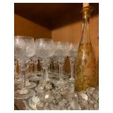 Crystal Stemware, Bohemian Yellow Glass Decanter with Birds, Crystal Grape Clusters