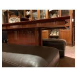 Surfboard Style Dining Table with Decorative Inlay, Leather Benches, PAIR 