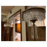 Early 20th Century Brass and Crystal Floor Lamps, PAIR 