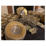 Antique Moser Gilt Rim Set, Includes Two Size Plates, Bowls and Stemware 