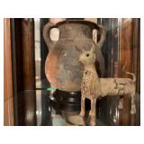 Antiquities, Clay Handled Jugs, Stone Cat with Carvings 