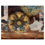 Gilt Enameled Moser Glass Finger Bowls and Plates 