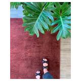 SHOP NOW @ HuntEstateSales.com! Wool And Silk Room Rug, Monochromatic Checkerboard Pattern In Burgun