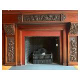 Hand Carved Fireplace Surround Featuring Chrysanthemums, Maple Leaves and Dogwood Flowers