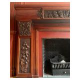 Hand Carved Fireplace Surround Featuring Chrysanthemums, Maple Leaves and Dogwood Flowers