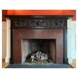 Late 19th Century Hand Carved Fireplace Surround with Roaring Lion Heads