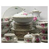 Meissen Pink Rose Porcelain Dinnerware, Sixty-Three Piece Set 