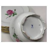 Meissen Pink Rose Porcelain Dinnerware, Sixty-Three Piece Set 