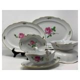 Meissen Pink Rose Porcelain Dinnerware, Sixty-Three Piece Set 
