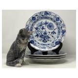 Meissen Porcelain 9.25" Plates, Set of Four (4), in Blue Onion