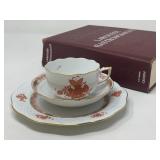 Herend  Rust Red Chinese Bouquet Teacup, Saucer and Plate Set